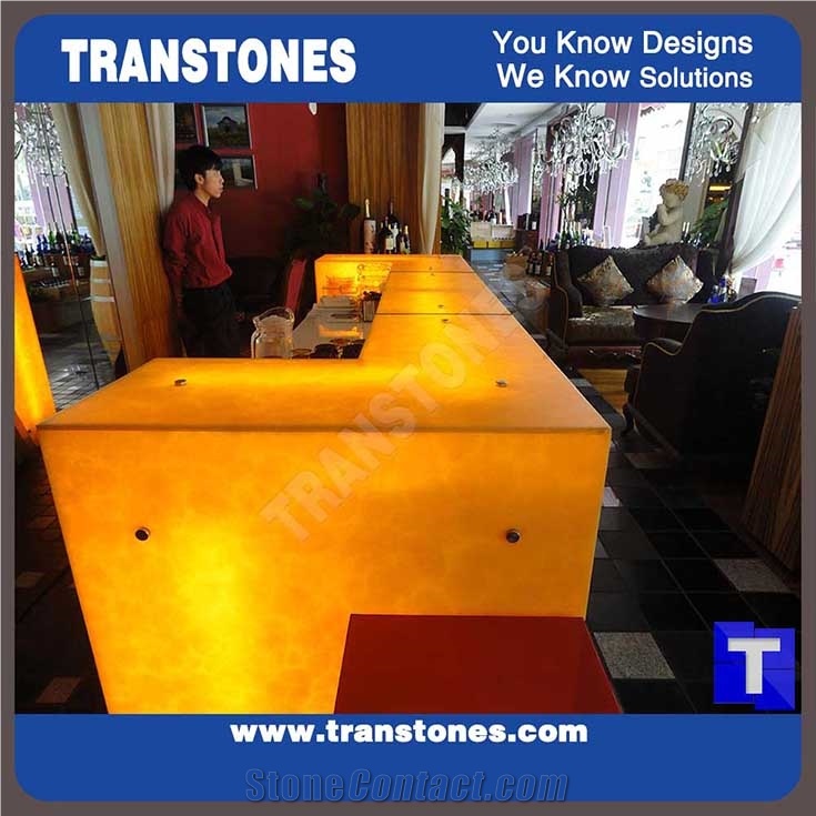 Modern Led Translucent Backlit Artificial Alabaster Reception Desk for Hotel,Engineered Onyx Tiles for Tabletop