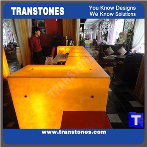 Modern Led Translucent Backlit Artificial Alabaster Reception Desk for Hotel,Engineered Onyx Tiles for Tabletop