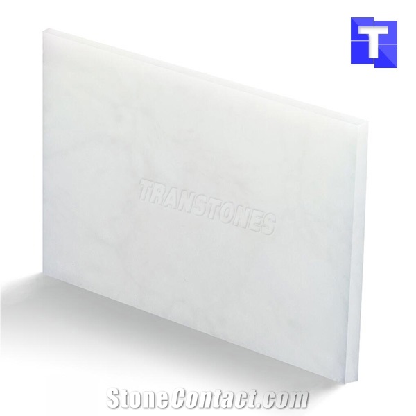 Popular White Artificial Resin Stone Tiles Faux Alabaster Onyx Marble Sheet for Led Reception Desk Table Tops