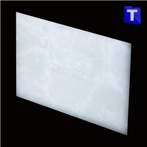 Popular White Artificial Resin Stone Tiles Faux Alabaster Onyx Marble Sheet for Led Reception Desk Table Tops