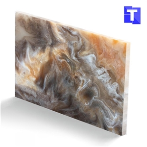 Random Brown Artificial Onyx Sheet Translucent Resin Panels for Backlit Walls