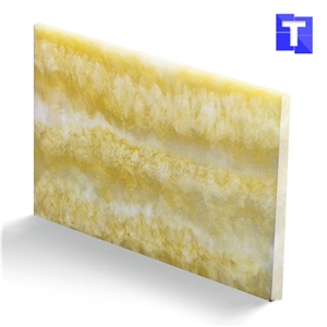 White with Yellow Alabaster Onyx Stone Panels Artificial Marble Slabs for Office Table and Bar Counter Designs