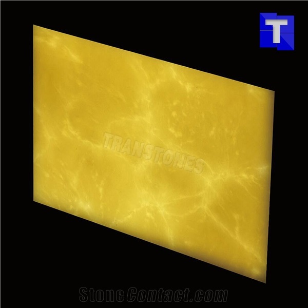 Yellowish Faux Alabaster Resin Panel Artificial Onyx Clouds Marble Slabs for Hotel Bar Counter Tops