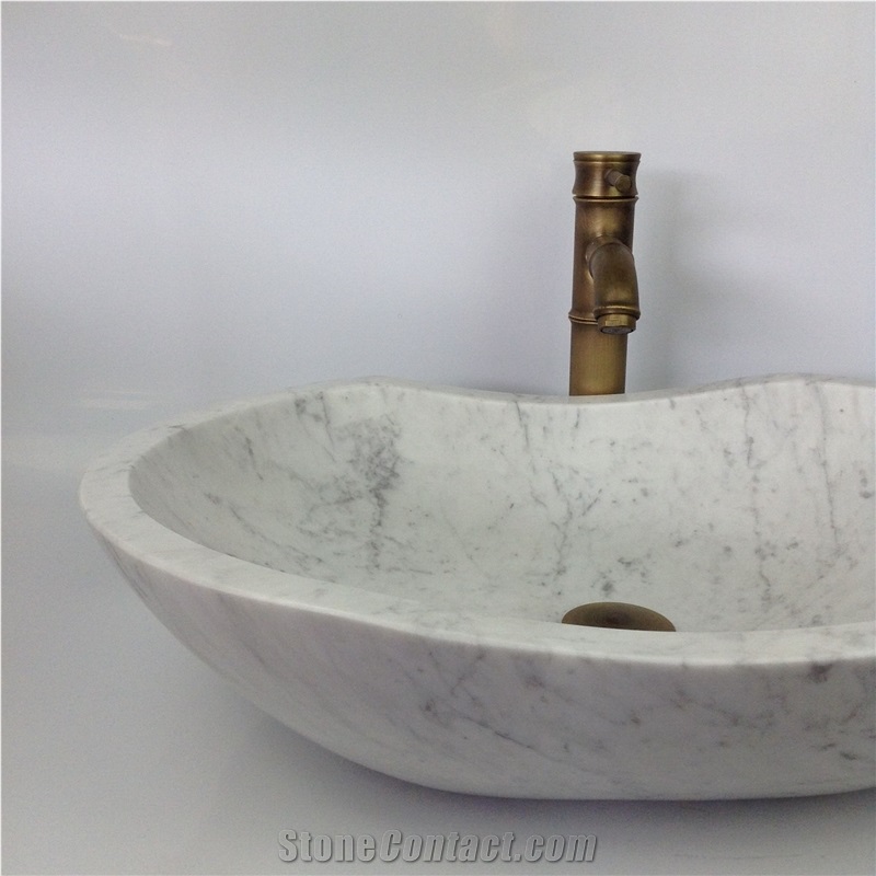 Carrara White Marble Polished Bathroom Sinks Oval Wash Basins Bowls