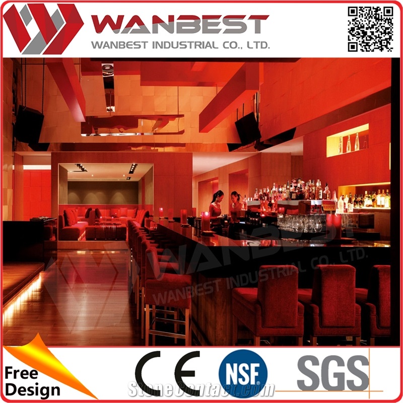 Antique Huge Rectangular Black Marble Top 4 Sides Bar Counter with