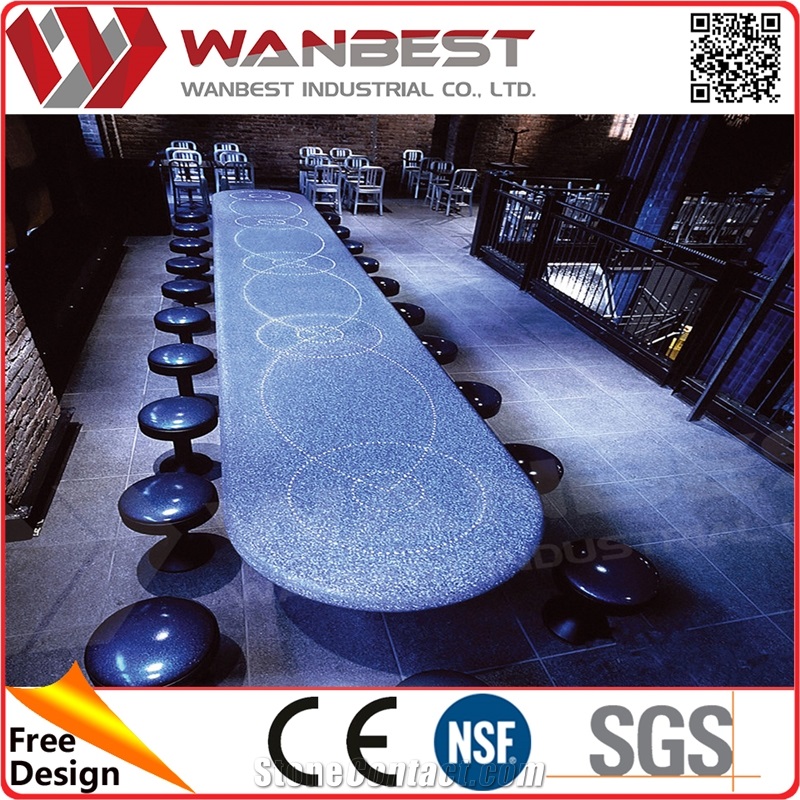 Blue Artificial Marble Top Restaurant Table Bar Dinning Counter Table with Stools