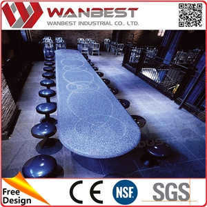 Blue Artificial Marble Top Restaurant Table Bar Dinning Counter Table with Stools