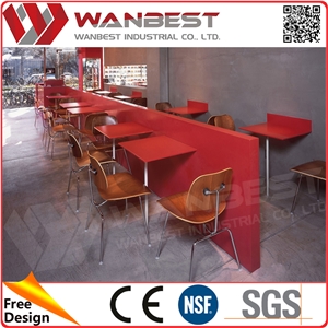 Cheap Solid Surface Restaurant Bar Counter Red Restaurant Wall Cladding with Tables
