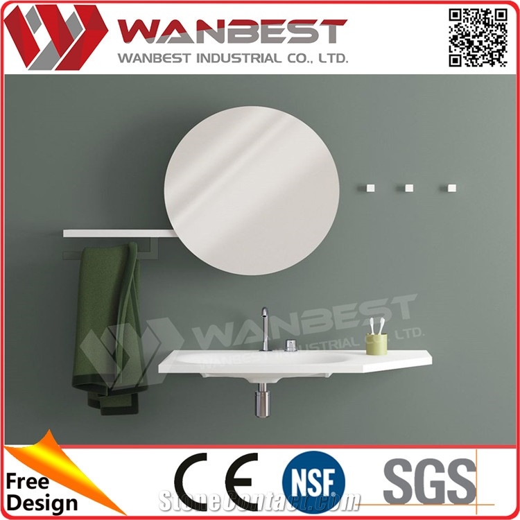 Customized Wall-Mounted Bathroom Sinks Fancy Solid Surface Single Wash Sink Integrated Bathroom Sink