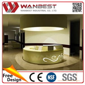 High Gloss White Solid Surface Furniture Standing Reception Desk Table Reception Office