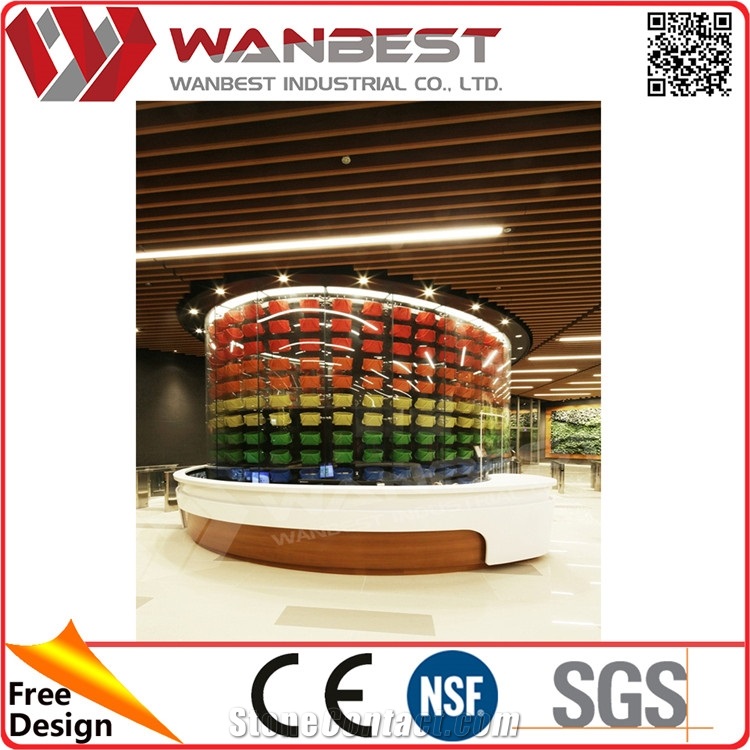 Large Office Furniture Front Desk Solid Surface Semi Circle Reception Desk with Back Wall