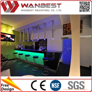 Led Solid Surface Restaurant Bar Counter Design Juice Bar Counter with Bar Chairs for Sale
