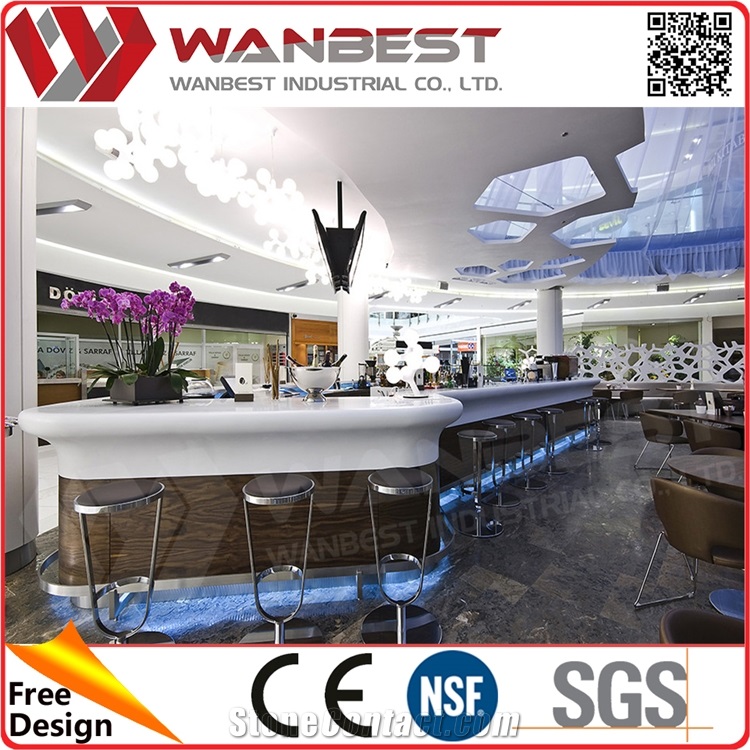 Modern Restaurant Cafe Bar Counter Design with Wall Divides White Solid Surface Cashier Counter for Restaurant