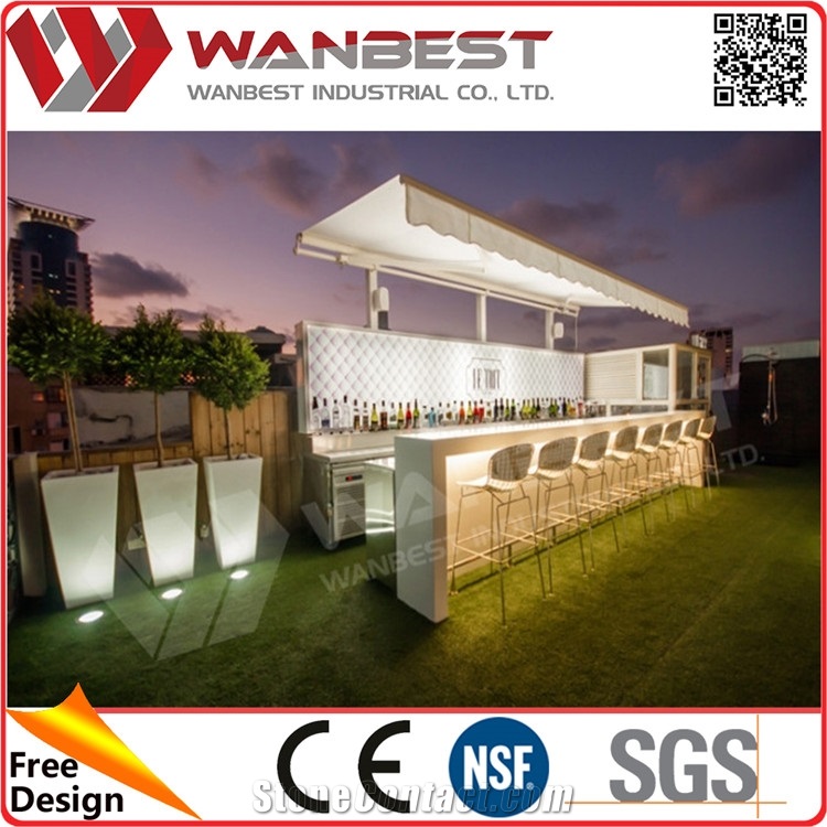 Outdoor Wedding Event Night Club Solid Surface Led Lighted Bar Counter Design and Bar Chairs