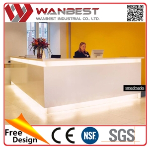 Quality Led White Solid Surface Office Reception Desk for Clinics