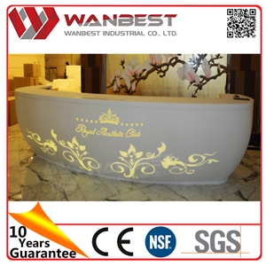 Wedding Furniture Beauty Shop Artificial Stone Solid Surface Table Curved Reception Desk