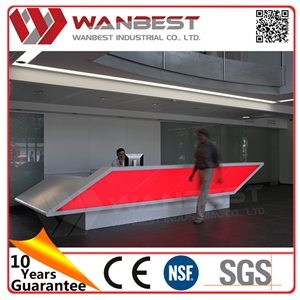 White and Red Modern Solid Surface Reception Desk Lighted Salon Reception Desk with Logo