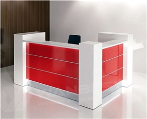 White and Red Solid Surface Office Reception Front Desk Counter Design Small Cashier Counter