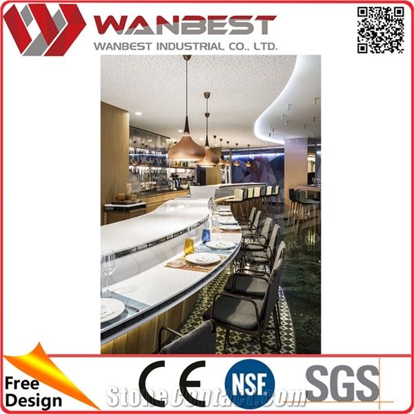 White High Gloss Cafe Juice Bar Counter Design Artificial Marble