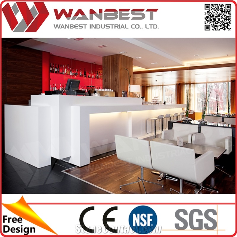 Whtie Large Solid Surface Stone Customized Restaurant Bar Counter with Bar Stool from China