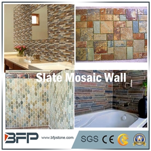 Aquare Shape Mosaic, Slate Pattern, Slate Wall Tile, Rusty Slate