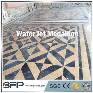Beige Marble Medallion, Black Marble Medallion, Marble Water Jet Medallion or Water Jet Pattern, Floor Medallion for Background Wall and Wall Tile in Hall O Lobby