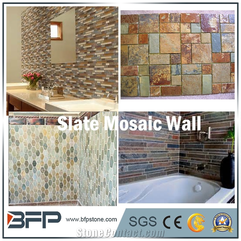 Beige Slate Tile, Slate Mosaic, Grey Slate Mosaic Pattern