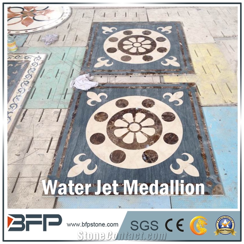 Blue Marble Medallion, Marble Water Jet Medallion, Marble Water Jet Pattern, Rosettes, Square Medallion, Floor Medallion, for Wall Tile and Floor Tile