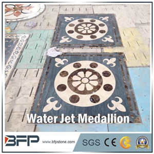 Blue Marble Medallion, Marble Water Jet Medallion, Marble Water Jet Pattern, Rosettes, Square Medallion, Floor Medallion, for Wall Tile and Floor Tile