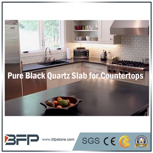 China Quartz,Pure Black Quartz Slab,Absolutely Black Slabs