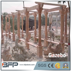 Chinese Marble Sculptured Gazebo/Western/European Customized Figure Human/Animal/ Hand Carving/For Outdoor/Garden, Beige Marble Gazebo