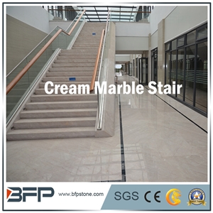 Cream or Beige Marble Step & Riser & Tread in Public Area