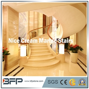 Cream or Beige Marble Step & Riser & Tread in Staircase for Hall