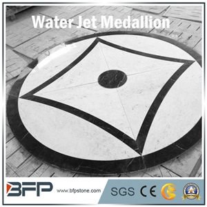 Floor Decoration Design, Beige White Marble Medallion, Marble Water Jet Pattern or Water Jet Medallion, Round Medallion, Floor Medallion for High-End Hotel and Wall Cladding
