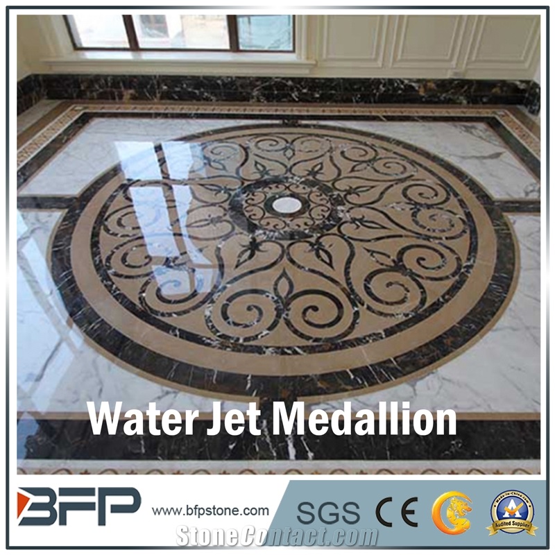 Floor Decoration Design, Coffee and Beige Marble Medallion, Marble Water Jet Pattern or Water Jet Medallion, Round Medallion, Rosettes Medallion, Floor Medallion for High-End Hotel and Wall Cladding