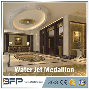 Floor Decoration Design, Coffee and Beige Marble Medallion, Marble Water Jet Pattern or Water Jet Medallion, Round Medallion, Rosettes Medallion, Floor Medallion for High-End Hotel and Wall Cladding