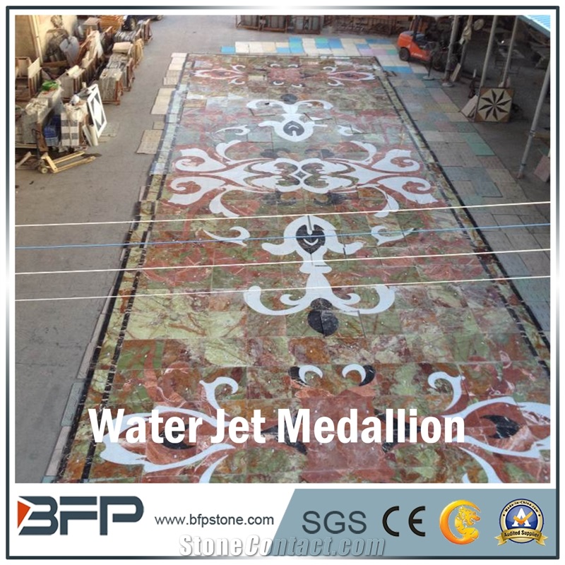 Floor Decoration Design, Green and Brown Onyx Medallion, Onyx Marble Medallion, Marble Water Jet Medallion or Water Jet Pattern, Floor Medallion, for High-End Hotel and Commercial Building