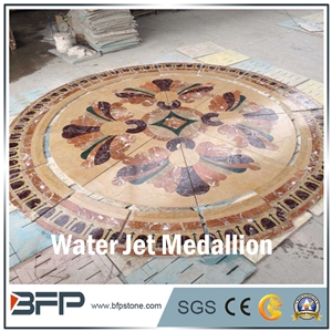 Floor Decoration Design, Marble Medallion, Marble Water Jet Medallion or Water Jet Pattern, Floor Medallion, Rosettes Medallion, Round Medallion, in Hotel Hall or Lobby