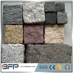 G654 + G562 Granite Cube Stone Mesh Pavers, Surface Flamed , Other Sides Natural Cobble Stone, Granite Mesh Walkway, Driveway, Patio Pavers
