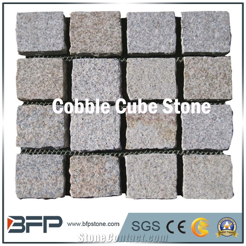 Granite Paving Stone, Cobble Meshed Stone, Cobble Cube Stone, Cube on Net, Road Pavers, Floor Covering