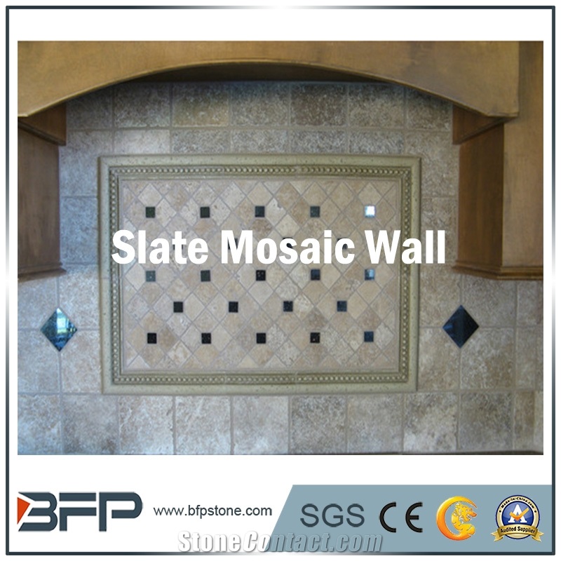 Herringbone Slate Mosaic, Slate Mosaic with Aquare Shape, Slate Mosaic Tile