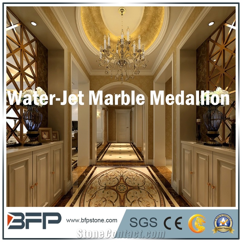 Multicolor Marble Water Jet Medallion with Round or Square Pattern for Hotel Hall and Lobby