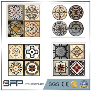 Multicolor Marble Water Jet Medallion with Round or Square Pattern for Hotel Hall and Lobby