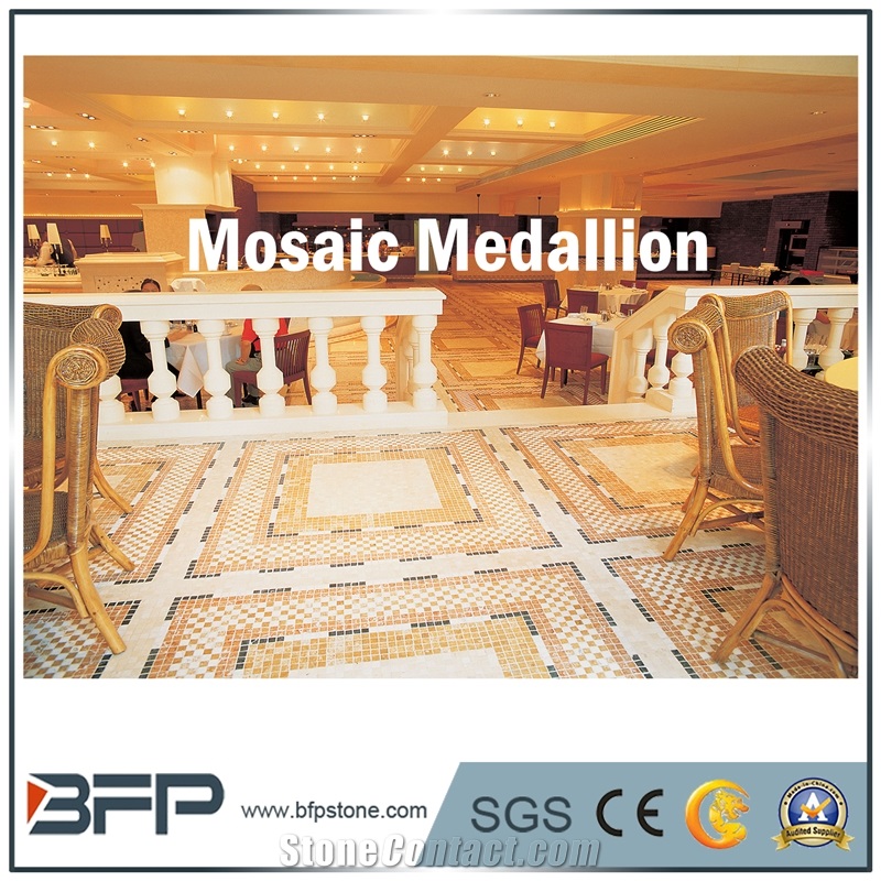 Multicolor Mosaic Marble Water Jet Medallion or Water Jet Round and Square Pattern for Hotel Hall and Lobby