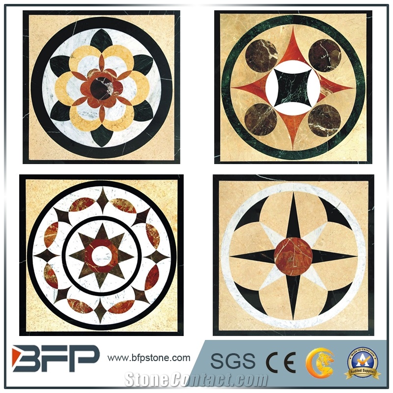 Multicolor Round Marble Water Jet Medallion or Water Jet Pattern for Hotel Hall and Lobby Wall and Floor Tile