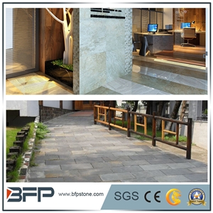 Natural Flat Surface,Yellow Slate Stone,Slate Wall Covering,Slate Flooring Covering