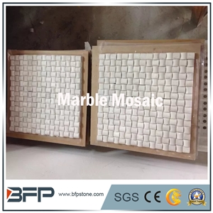 Penny Round Marble Mosaic, Basketwave Marble Pattern, Polished Mosaic Tile, Mosaic Pattern