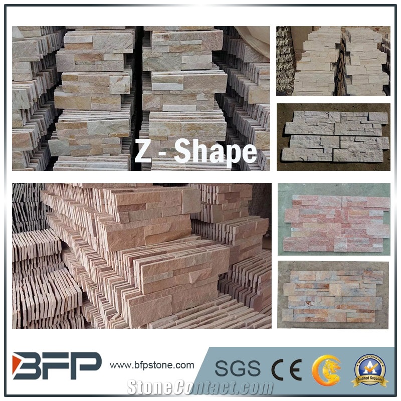Z Shape Culture Stone, Quartzite Ledge Stone, Mix Color Stacked Stone, Split Face Cultured Stone for Feature Wall