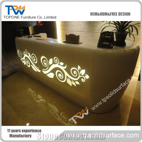 Changeable Inside Lighting Solid Surface/Man-Made Stone Hotel Reception Furniture