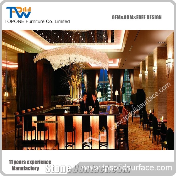 Chinese Factory Commercial Bar Furniture Rgb Remote Contral White Solid Surface High Bar Cocktail Table Illuminated Led Bar Counter